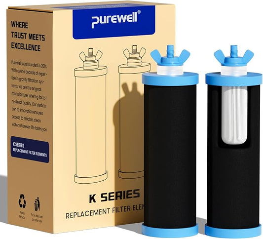Purewell PF-3-PH Black 4-Stage Composite Carbon and Alkaline Filters, Compatible with Berlkey® Big+, ProOne® Big+ Gravity Water Filter Systems and Purewell Systems (2 Pack, K Series)