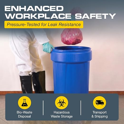 Eagle Plastic Drum, 55 Gallon Drum, DOT Compliant, Made in USA, Blue | High-Density-Polyethylene Construction, Open Head Lab Pack Drum, Metal Lever-Lock Lid, Hazardous Material Storage, Transport