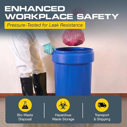 Eagle Plastic Drum, 55 Gallon Drum, DOT Compliant, Made in USA, Blue | High-Density-Polyethylene Construction, Open Head Lab Pack Drum, Metal Lever-Lock Lid, Hazardous Material Storage, Transport