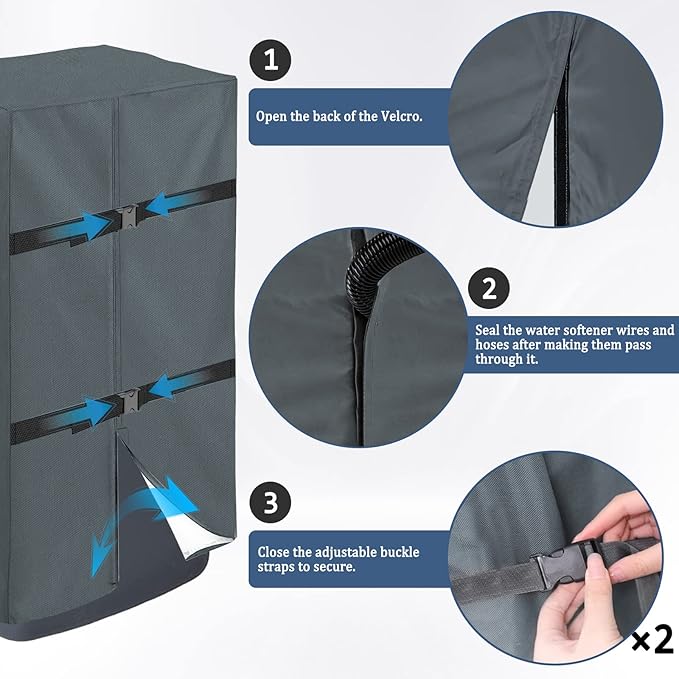 Water Softener Cover – 600D Heavy-Duty Waterproof Oxford Fabric, Dust & UV Protector for Fleck, Whirlpool, Pelican, SpringWell WHES30E/WHES40E Systems (19.5"W x 20.5"D x 47"H, Grey)