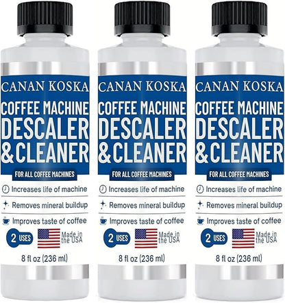 Coffee Machine Descaler 8 oz – Universal Descaling Solution for All Coffee Makers Drip Machines – Removes Limescale Calcium Buildup – 2 Uses (3, 8 Fl Oz (Pack of 3))