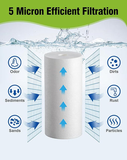 10" x 4.5" Whole House Sediment Water Filter, 5 Micron 10-inch Big Water Filter Replacement Cartridge Compatible with W15-PR, DGD-5005, FP15B, HD-950A, GXWH35F, GXWH30C, 2 Pack