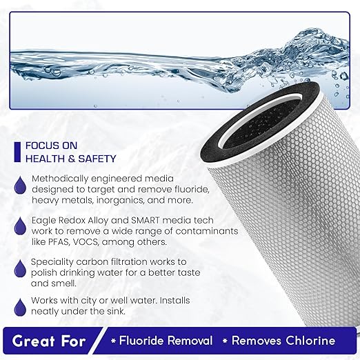 Crystal Quest Fluoride Under Sink Water Filter System | High Capacity | Reduces Fluoride, Chlorine, Chloramine, PFAS, and More