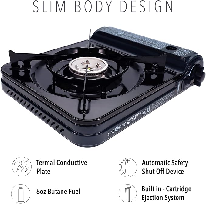 GAS ONE NEW 10,000 BTU CSA List Portable Butane Gas Stove with Carrying Case CSA Listed- Midnight