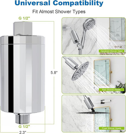 ALL METAL Shower Head Filter – KDF 55 Shower Filter Vitamin C E&A for Hard Water, High Pressure Universal Shower Water Filters to Reduce Toxic Chemicals, Chlorine and Heavy Metals,Chrome