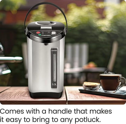 Chefman Electric Hot Water Pot Urn w/Auto & Manual Dispense Buttons, Safety Lock, Instant Heating for Coffee & Tea, Auto-Shutoff & Boil Dry Protection, Insulated Stainless Steel, 3.6L/3.8 Qt/20+ Cups