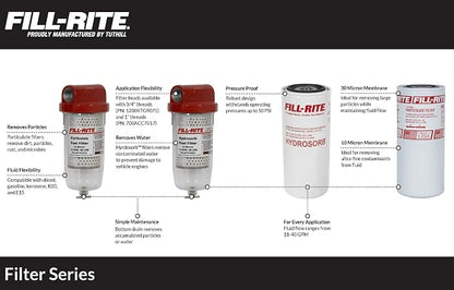 Fill-Rite FR1810HC1 10 Mircron Hydrosorb 25 GPM Clear Bowl Fuel Filter with 3/4" Filter Head