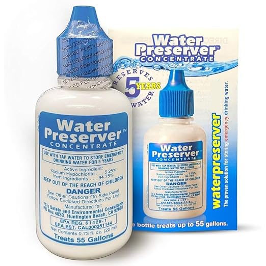 Water Preserver for 55 Gallon Water Tank - Made in USA - Purifies Drinking Water for 5 Years - for Emergency Storage, Rain Collection, Survival Kit, Hurricane & Earthquake