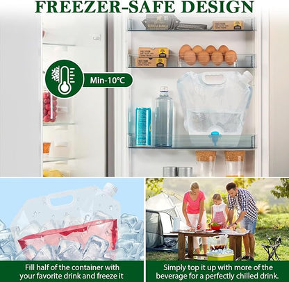Cooltto Premium Collapsible Water Container Bag, BPA Free Food Grade Clear Plastic Storage Jug, No-Leak Freezable Fold-able Water Bottle for Camping, Hiking, Backpacking, Emergency