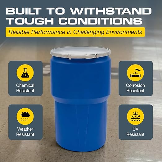 Eagle Plastic Drum, 14 Gallon Drum, DOT Compliant, Made in USA, Blue | High-Density-Polyethylene Construction, Open Head Lab Pack Drum, Metal Lever-Lock Lid, Hazardous Material Storage, Transport