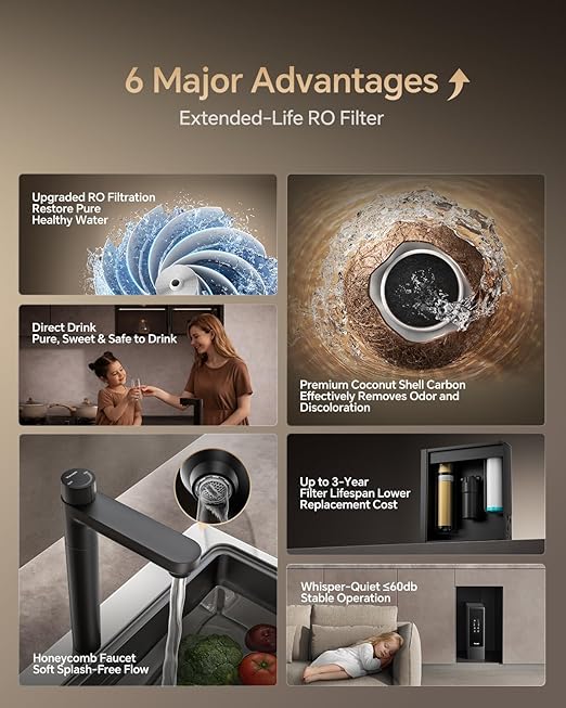 Vancepic Under Sink Reverse Osmosis Water Filter System,0.42 GPM High Flow 600 GDP Tankless RO System,2:1 Pure to Drain Ratio, 95% TDS Removal, Space-Saving Design with Faucet, NSF/EPA Standards V600
