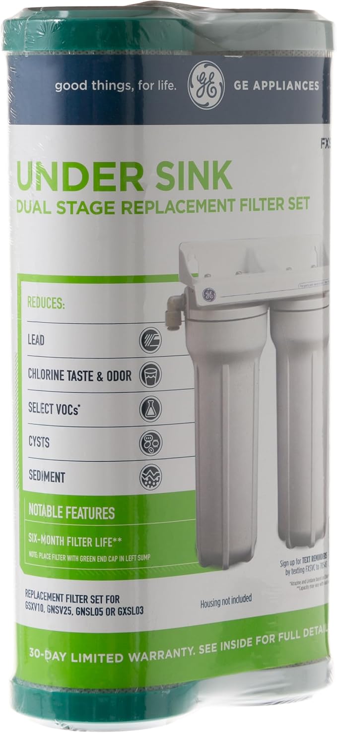 GE SmartWater FXSVC Under Sink Water-Filter, Replacement for Water Filtration System, Reduces Sediment & Other Impurities, Replace Every 6 Months, 2 Filters (Pack of 3)