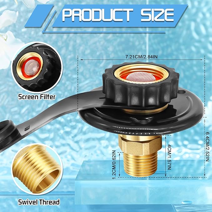 FANOVO RV City Water Inlet,RV Water Inlet Replacement with 3/4 NH Female to 1/2 NPT Male,RV City Water Inlet with Check Valve for RV Marine Camper Motorhome Trailer