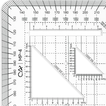 CYA MP-4 10x10cm Square Military Map Protractor - Flexible UTM Scale Tool | Flexible 10x10cm MP-4 map protractor. Features 1mm plastic, 1:25k & 1:50k scales, cutouts & rounded pocket-friendly corners.