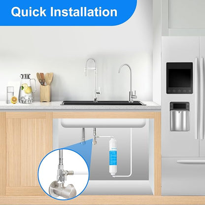Under Sink Water Filter - Water Filter Kit and Feed Valve for Home Bar and Washbasin,Reduce Chlorine,Bad Taste&Odor,A Perfect Choice for Countertop Ice Maker,Coffee Maker and Skin Care