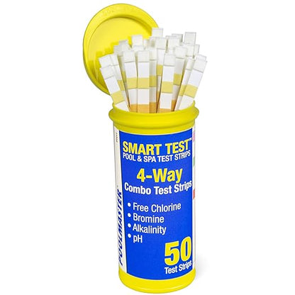 Poolmaster 4-Way Swimming Pool & Spa Test Strips, 50 Count Total, Easy-to-Read Results, Fast, Accurate Chlorine, Bromine, Alkalinity & pH Testing for Pools, Spas & Hot Tubs, Made in the USA