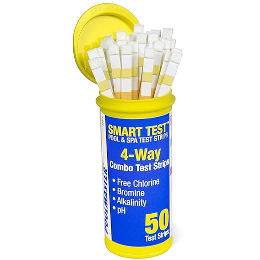 Poolmaster 4-Way Swimming Pool & Spa Test Strips, 50 Count Total, Easy-to-Read Results, Fast, Accurate Chlorine, Bromine, Alkalinity & pH Testing for Pools, Spas & Hot Tubs, Made in the USA
