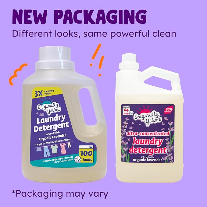Originally Yellow Plant Based Laundry Detergent | Ultra-Concentrated Natural Laundry Detergent with Organic Lavender | High-Efficiency Clean, Tough on Stains, Gentle on Fabric | 50 Oz