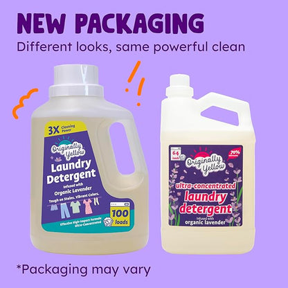 Originally Yellow Plant Based Laundry Detergent | Ultra-Concentrated Natural Laundry Detergent with Organic Lavender | High-Efficiency Clean, Tough on Stains, Gentle on Fabric | 50 Oz