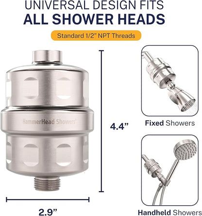 HammerHead Showers® Solid Metal Shower Head Filter – KDF 55 Shower Filter, High Pressure Universal Shower Filters to Remove Toxic Chemicals – Removes Chlorine and Heavy Metals – Brushed Nickel