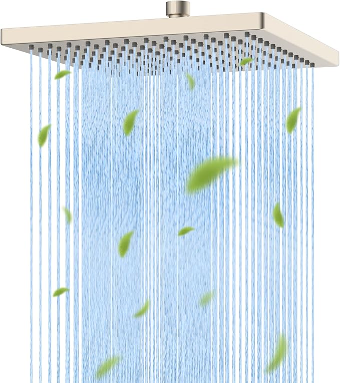 Hibbent cUCPC Certified Rain Shower Head, 10'' High Pressure Rainfall Shower Head, Square Bathroom Waterfall Shower Heads, High Flow Fixed Showerheads with Adjustable Brass Ball Joint, Brushed Nickel