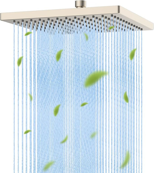 Hibbent cUCPC Certified Rain Shower Head, 10'' High Pressure Rainfall Shower Head, Square Bathroom Waterfall Shower Heads, High Flow Fixed Showerheads with Adjustable Brass Ball Joint, Brushed Nickel