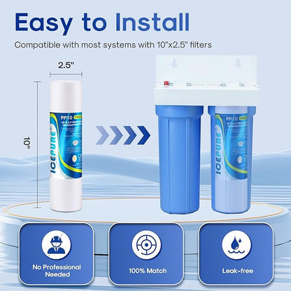 ICEPURE 10"X2.5" 5 Microns Whole House Sediment RO System Water Filter Replacement for Any 10 inch RO Unit,Dupont WFPFC5002, Aqua Pure AP110, Culligan P5,GE FXUSC, Whirpool WHKF-GD05,PP10-05,3PACK