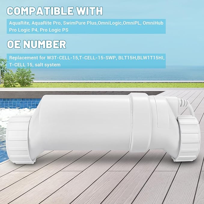 T-15 Salt Cell Replacement Compatible with Hayward AquaRite, AquaTrol, Pro Logic, Fit for W3T-CELL-15 BLT15H, Up to 40K Gallon Turbo Chlorine Generator