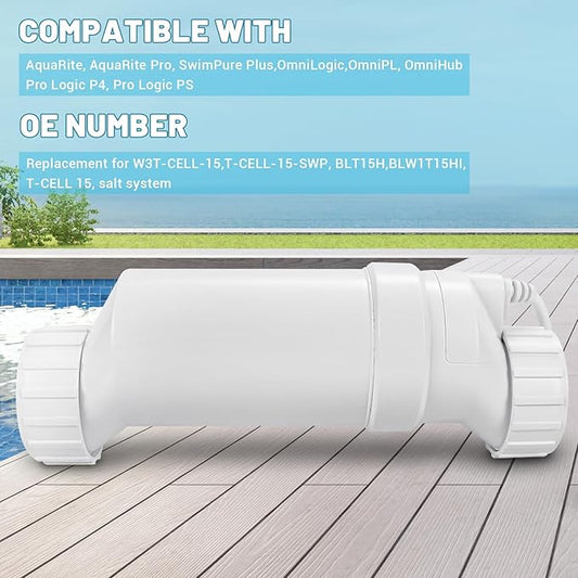 T-15 Salt Cell Replacement Compatible with Hayward AquaRite, AquaTrol, Pro Logic, Fit for W3T-CELL-15 BLT15H, Up to 40K Gallon Turbo Chlorine Generator