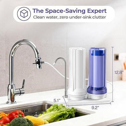 iSpring CKC2 2-Stage Countertop Water Filter, NSF/ANSI 58 Certified, Reduces PFAS, Chlorine, Sediment & Odor, 8000 Gallons, Up to 12 Months, Easy Installation, 2.5" x 10" - 2 Filters Included