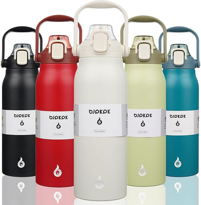 BJPKPK Insulated Water Bottles with Straw, 57 oz Sports Water Bottle with One-handed Opening Lid, BPA Free Leakproof Easy Carry Jugs, Flasks for Gym Sports Outdoors, White