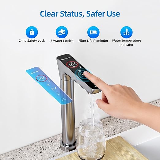 MIZUDO Reverse Osmosis Water Filter Tankless, 9 Stage Reverse Osmosis System, Instant Hot/Cold Water Dispenser, Smart WiFi 800GPD Reverse Osmosis Under Sink, 3:1 Pure to Drain, Child Safety Lock