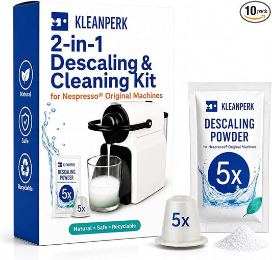 2-in-1 Compatible Nespresso Cleaning Kit | 5 Cleaning Capsules & 5 Original Urnex Dezcal Descaler Sachets | Compatible with Nespresso Original Machines like Pixie Citiz Inissia and more