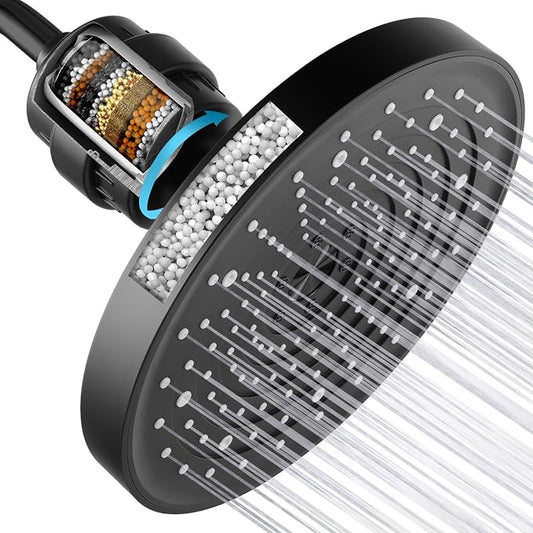 High Pressure Filtered Shower Head Combo with 15-Stage Water Softener Filter Cartridge, Effectively Removes Chlorine & Heavy Metals from Hard Water, Revitalizes Dry Skin and Adds Shine to Hair（Black）