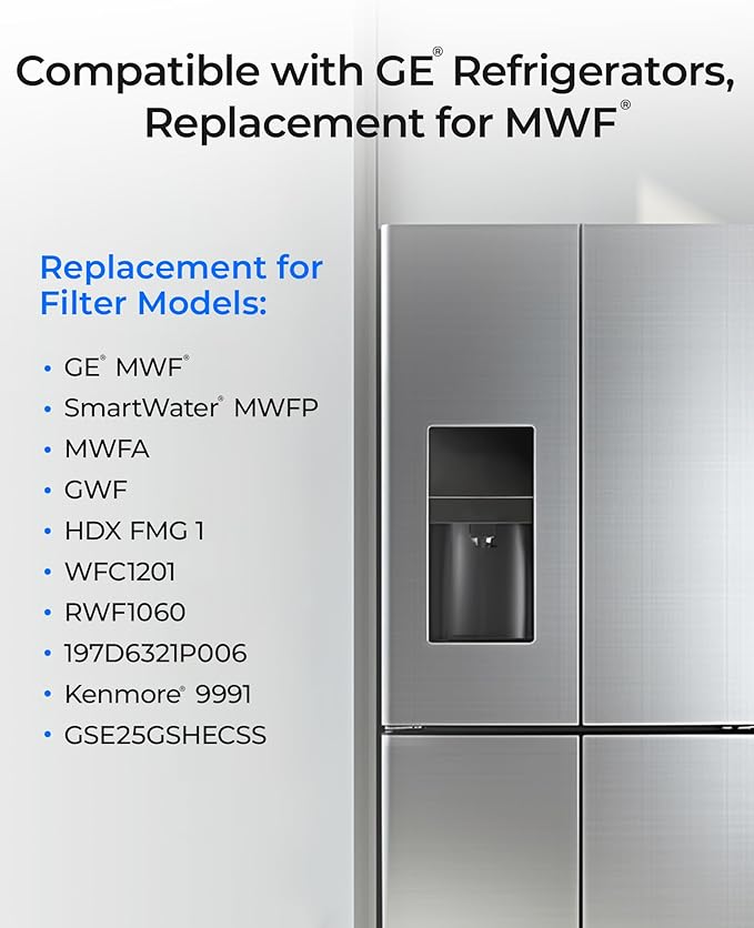 Waterdrop WD-F13 Replacement for GE® MWF®, SmartWater® MWFP, MWFINT, MWFA, GWF, HDX FMG-1, Kenmore® 9991, GSE25GSHECSS, WFC1201 Water Filter, 3 Pack