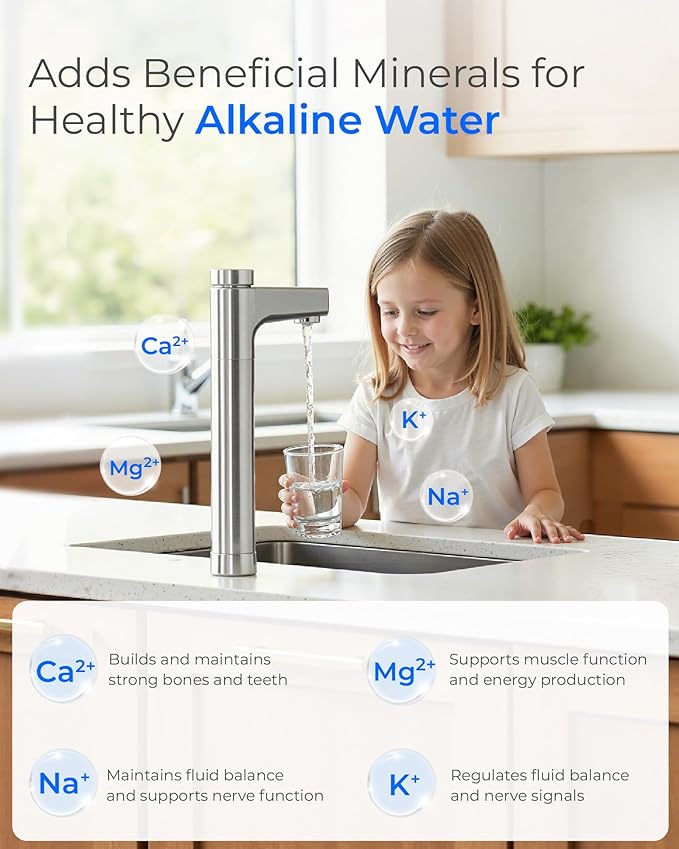 Waterdrop X16-BAS Reverse Osmosis Water Filter, Alkaline Mineral, NSF/ANSI 42&58&372 Certified, 1600 GPD, 11-Stage Filtration, UnderSink RO, 3:1 Pure to Drain, Smart Stainless Steel Faucet, BPA Free