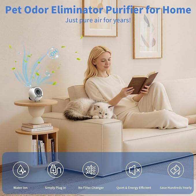 Small Filterless Air Purifiers for Home, Water Ionic Pet Odor Eliminator Air Cleaner for Odors, Smell & Smoke, USB Powered Quiet Mini Portable Air Purifier for Bathroom/Bedroom/Travel, White