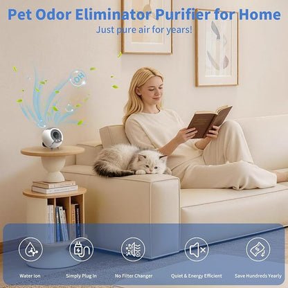 Small Filterless Air Purifiers for Home, Water Ionic Pet Odor Eliminator Air Cleaner for Odors, Smell & Smoke, USB Powered Quiet Mini Portable Air Purifier for Bathroom/Bedroom/Travel, White