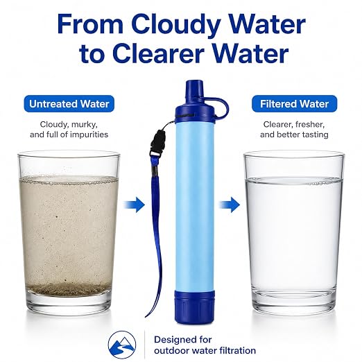 Emergency Water Filter Straw, Portable, Lightweight, for Hiking, Camping, Travel (2PCS)