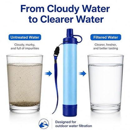 Emergency Water Filter Straw, Portable, Lightweight, for Hiking, Camping, Travel (1PCS)