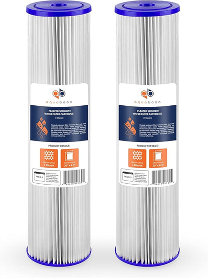 Aquaboon 1 Micron Whole House Pleated Sediment Water Filter Cartridge 20x4.5 Well Filter Replacement Compatible with ECP5-20BB, SPC-45-1005, 2 Pack