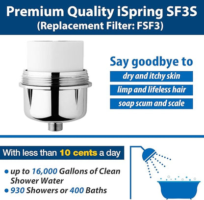 iSpring FSF3 Maximum 33-Stage Shower Filter Replacement Cartridge, Removes Chlorine, Sediment, Heavy Metal, and Odor, Improves Conditions of Skin, Hair, and Nails, High Output No Clog, White