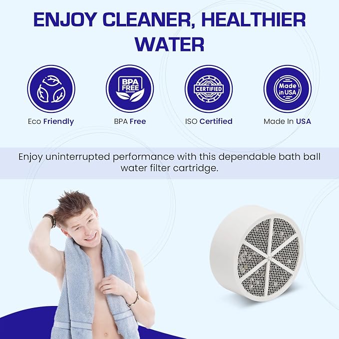Crystal Quest Bath Ball Replacement Cartridge – Removes Chlorine, PFAS & Odors – Easy-to-Install Water Filter – Eco-Friendly, Durable & Skin-Safe – Built in the USA [2 Pack]