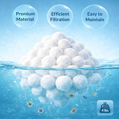 4 lbs Pool Filter Balls for Sand Filter, Efficient Lightweight Sand Replacement with Laundry Bag, Reusable Filter Media for Swimming Pool Pumps | Lightweight Sand Replacement with Laundry Bag for Swimming Pool Sand Filter Pumps
