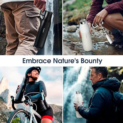 VSITOO 25oz Insulated Stainless Steel Filtered Water Bottle for Travel and Everyday Use ，5-Stage 0.01μm Ultra-strong Filtration，Reusable，Improves Taste，for Hiking, Cycling, Gym & Outdoor Use，White