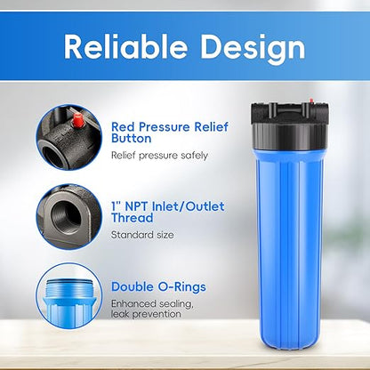 iSpring HB28B Whole House Water Filter Housing, 20" x 4.5" Universal Housing for Whole Home Water Filtration w/ 1" NPT Ports Pre-Filtration System