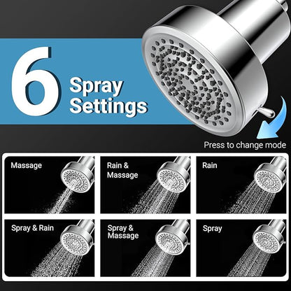 Filtered Shower head for Healthier Hair & Skin – Removes Chlorine & Heavy Metals,High Pressure 6 Mode Settings Shower Head Filter for Hard Water (Chrome)
