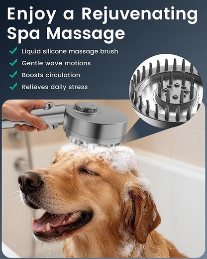 Ion Drops Filtered Shower Head with Handheld, High Pressure 4 Spray Mode Showerhead with Filters for Hard Water Softener, Handheld Shower Heads Filter with ON/OFF Switch for Pets (Gray)