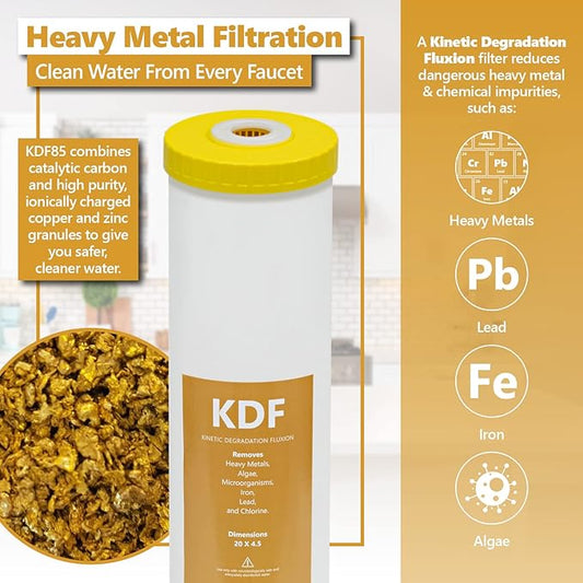 Express Water 2-Year Whole House Heavy Metal Water Filter Set 3 Stage Water Filtration Replacement Kit Sediment, Carbon Block, KDF High Capacity Cartridge Filters–5 Micron Water Filter 4.5” x 20” inch