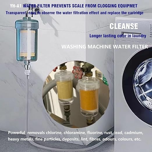 2 Micron ACF Washing Machine Water Filter, Visible Washer Water Filter System, 99.5% Removal of Chlorine Fluoride, Heavy Metals, Scale, Clothes Yellowing, Reduces Dry Skin, Carbon Shower Filter